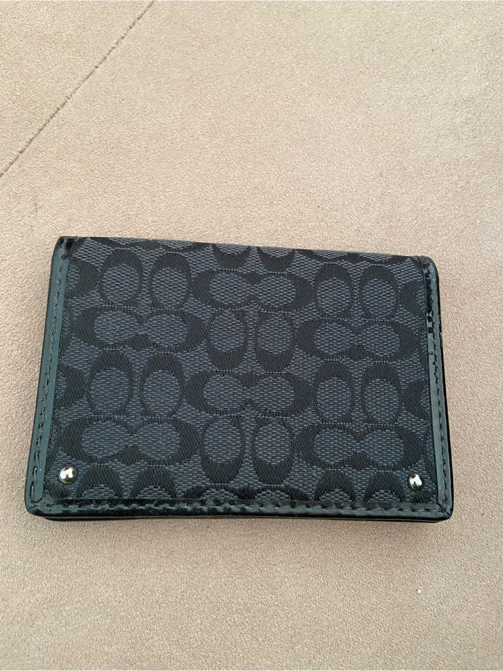 Coach unisex Black Signature Card Holder with Metal Studs